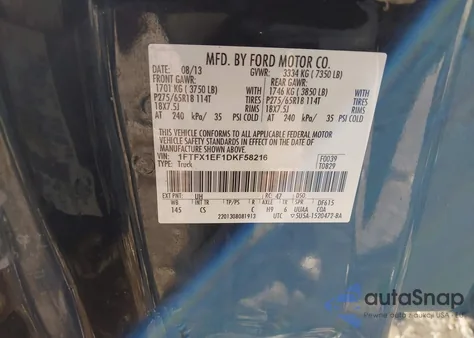 2013 Ford F-150 Stx z USA, uszkodzony, nr VIN 1FTFX1EF1DKF58216